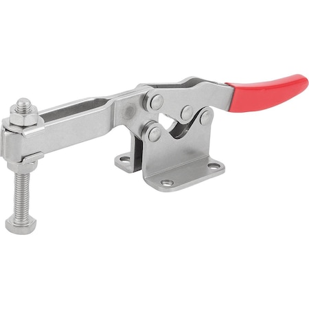 Kipp Toggle Clamp Std L=295, 6, Form:D Stainless Steel, Horizontal Foot, Comp:Plastic, Comp:Red, F2=5000 K1240.145000